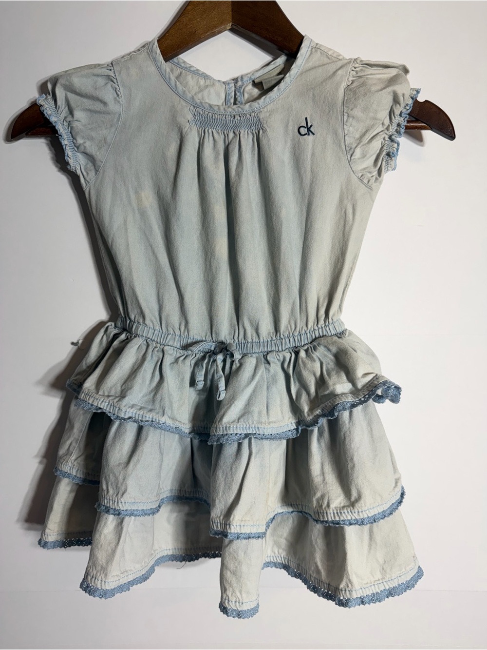 Calvin Klein Kids Light Wash Ruffle Tiered Dress
